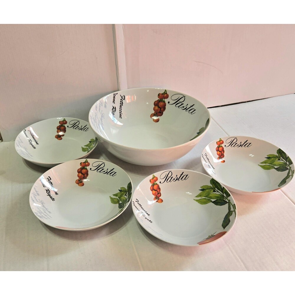 Vintage Tabletops Gallery Tuscan Ceramic Pasta Set 12" Large Serving & 4 Bowls